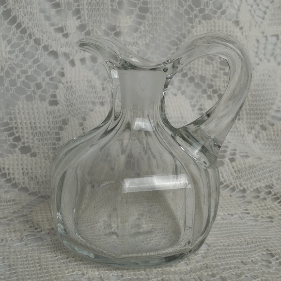 Antique Heisey Blown Glass Clear Crystal Cruet Paneled Sides Signed 4" - Picture 2 of 6